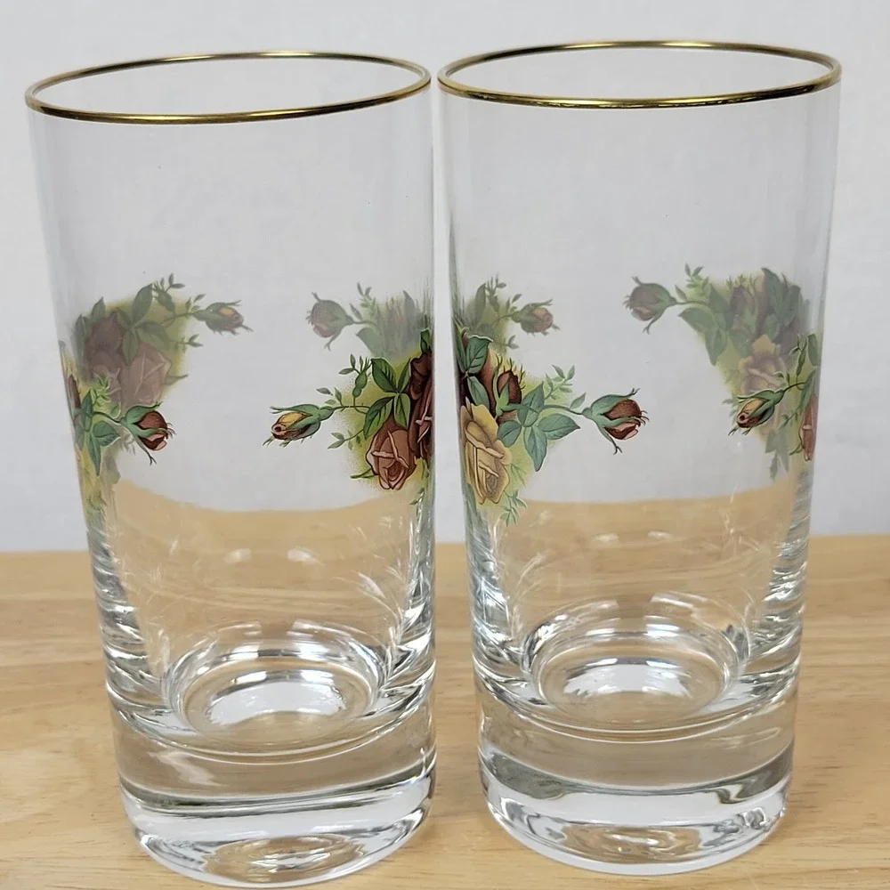 Vintage Royal Albert Old Country Roses Highball Glasses Set of 2 Gold Trim
